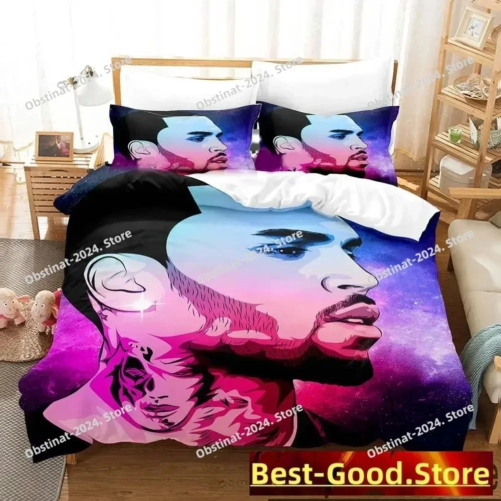 Juego de cama con estampado 3D de Chris Brown para niños y niñas, funda nórdica tamaño doble Queen King, funda de almohada, textil para el hogar para niños y adultos