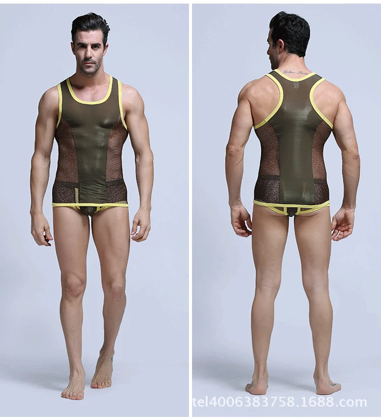 Men's Tank Top with Ultra-thin Mesh Sport Leisure Fitness Tank Top with A Semi Transparent Base Youth Sexy Home Bottom Lingerie