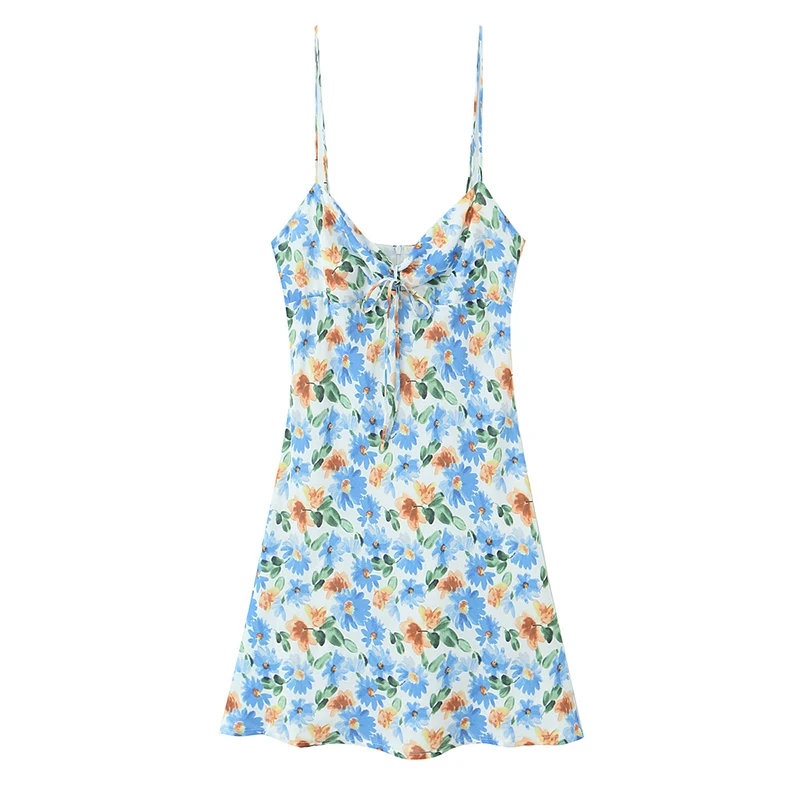 

YENKYE French Style Daisy Print Sexy Spaghetti Straps Dress Women Elegant A-line V Neck Short Summer Dresses Holiday Robe 2025