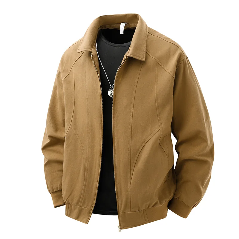 

Man Jacket Autumn American Retro Long Sleeve Zipper Male Outerwear Loose Casual Turn Down Collar Soft Breathable Men Coat