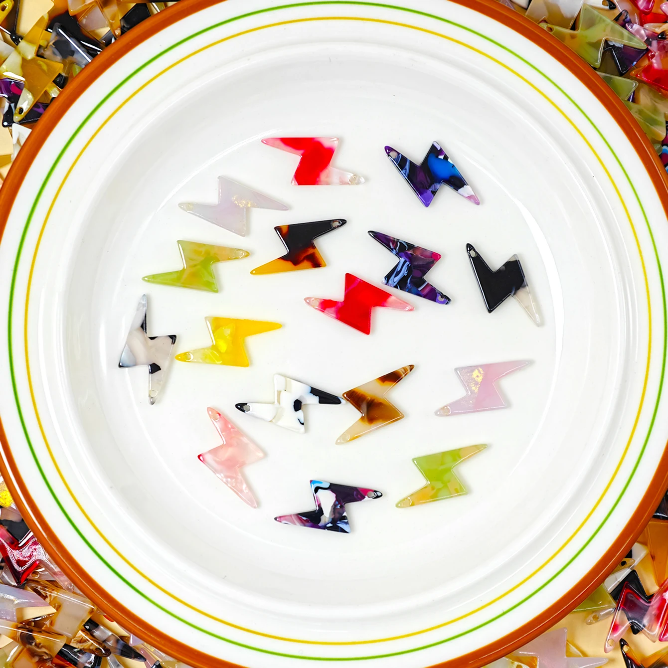 Multi Color Mixed Acrylic Gradient Lightning Shaped Pendants for DIY Jewelry