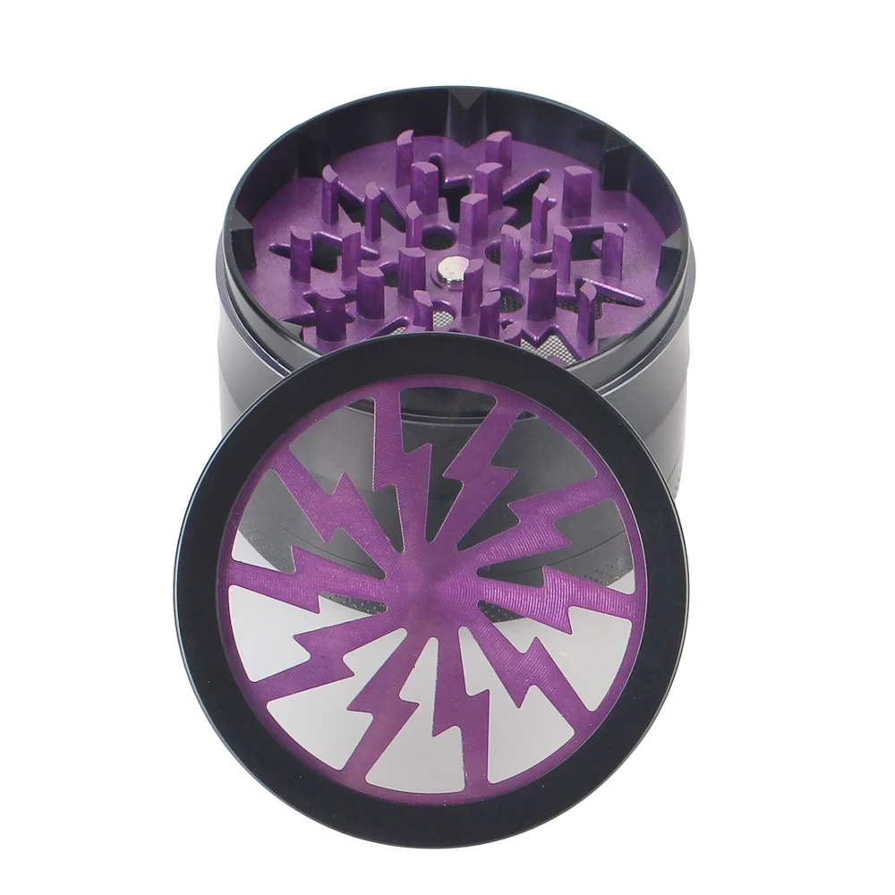 Aluminum Alloy Manual Latest Lightning-Shaped 63MM 4-layer Grinder Spice Cutter Transparent