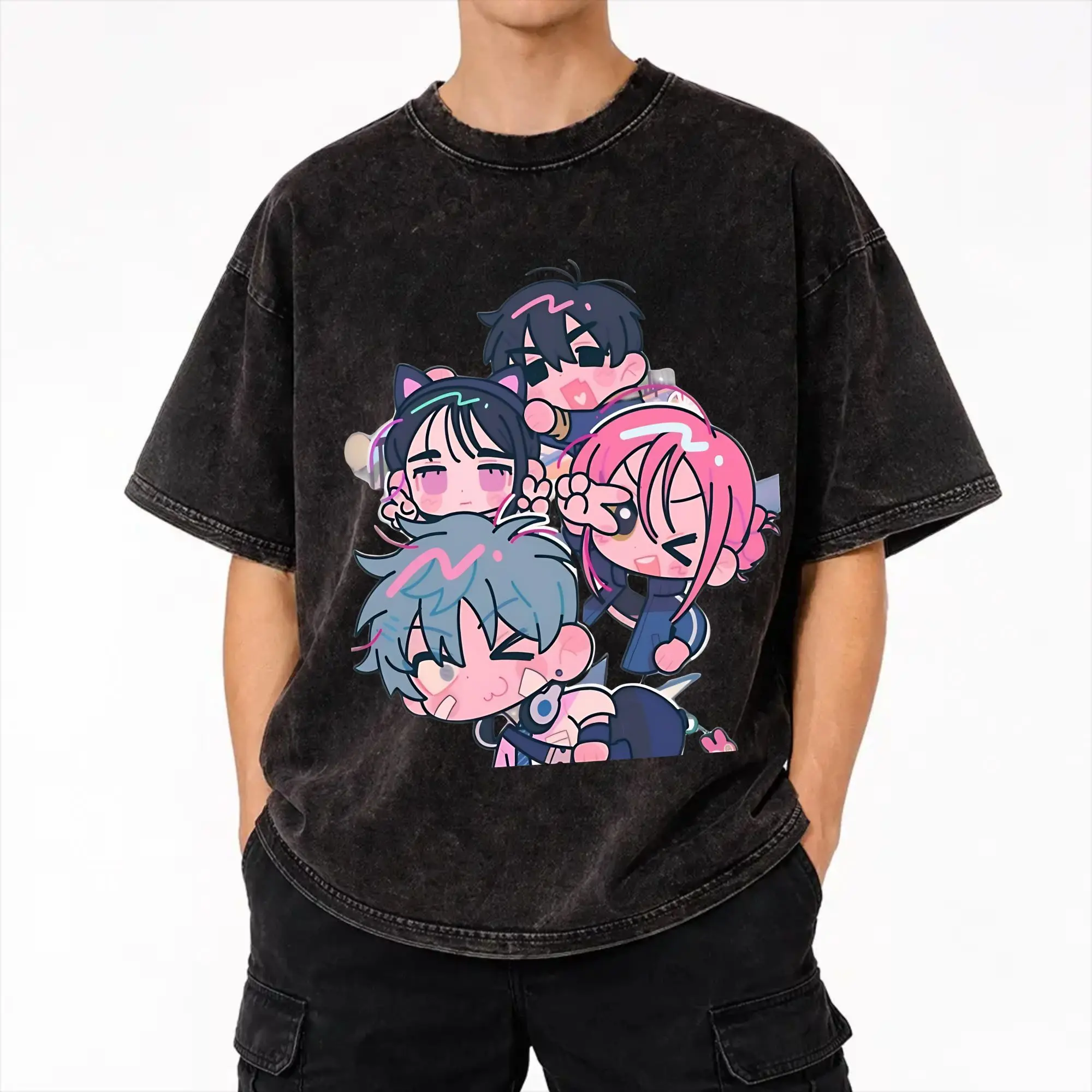 Alien Stage Sua Mizi Ivan Till Washed T Shirt Streetwear Hip Hop Vintage T-Shirts  Tee Shirt Men Women Short Sleeve Streetwear