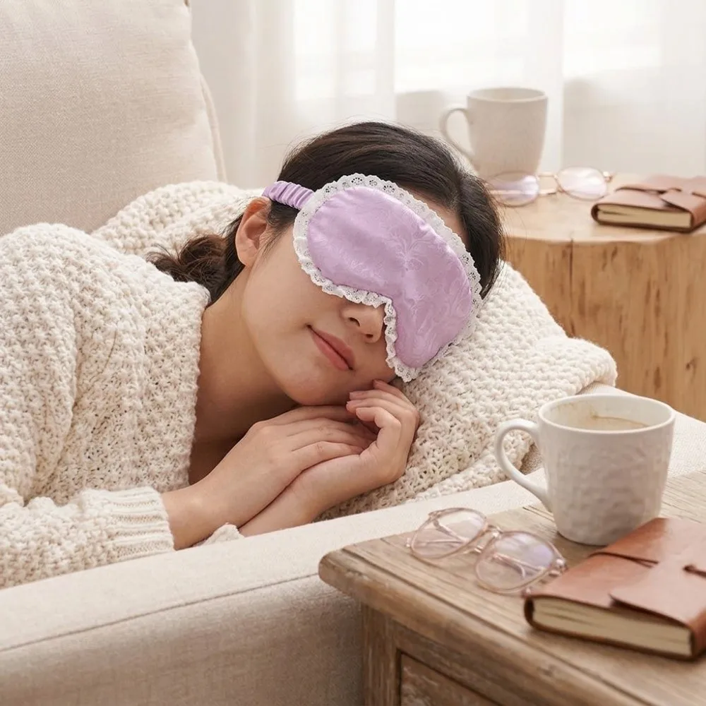 Jacquard Satin Sleep Eye Mask Lace Details Smooth Gentle Touch Eye Shade Imitation Silk Lightweight Jacquard Satin Lace Eye Mask