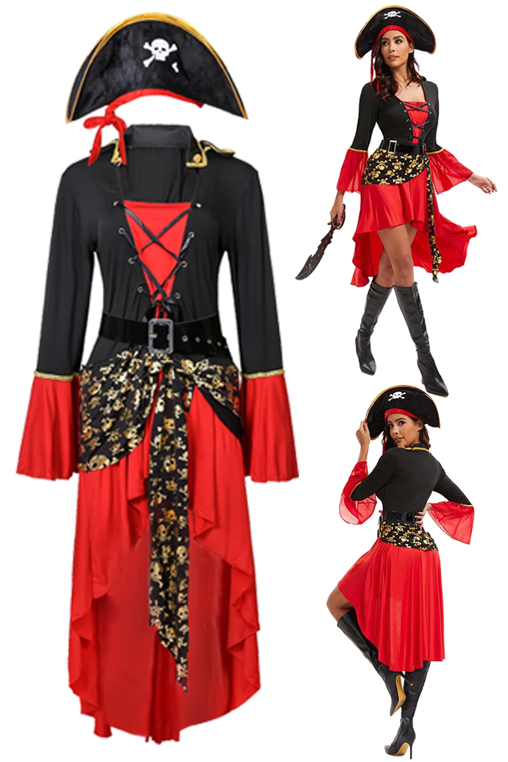 

Wholesale Victorian Vintage Captain Pirate Cosplay Role Play Hat Clothing Retro Stage Costume Women Roleplay Fantasia Outfits