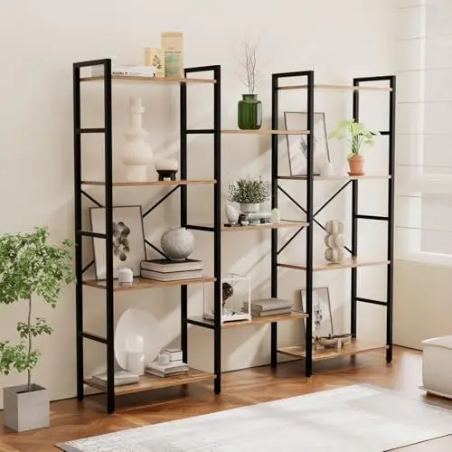 Triple 4 Tier Book Shelf, Modern Bookcase Shelf, Freestanding Large Display Shelves for Living Room/Office/Garage
