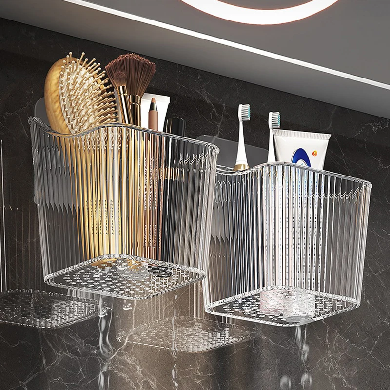 Multifuncional Transparente Storage Rack, Wall-Mounted Holder, Punch Free, Armário de cozinha, Box Organization