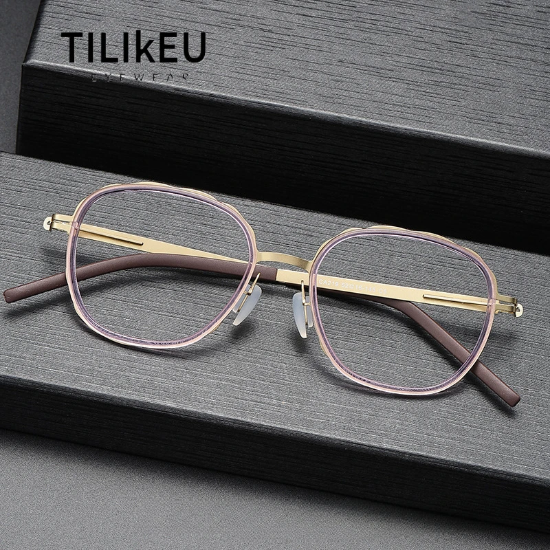 

Designer New Square Screwless Eyewear Denmark Brand Metal Ultra Light Acetate Mirror Ring Women Men Glasses Frames Eyeglasses