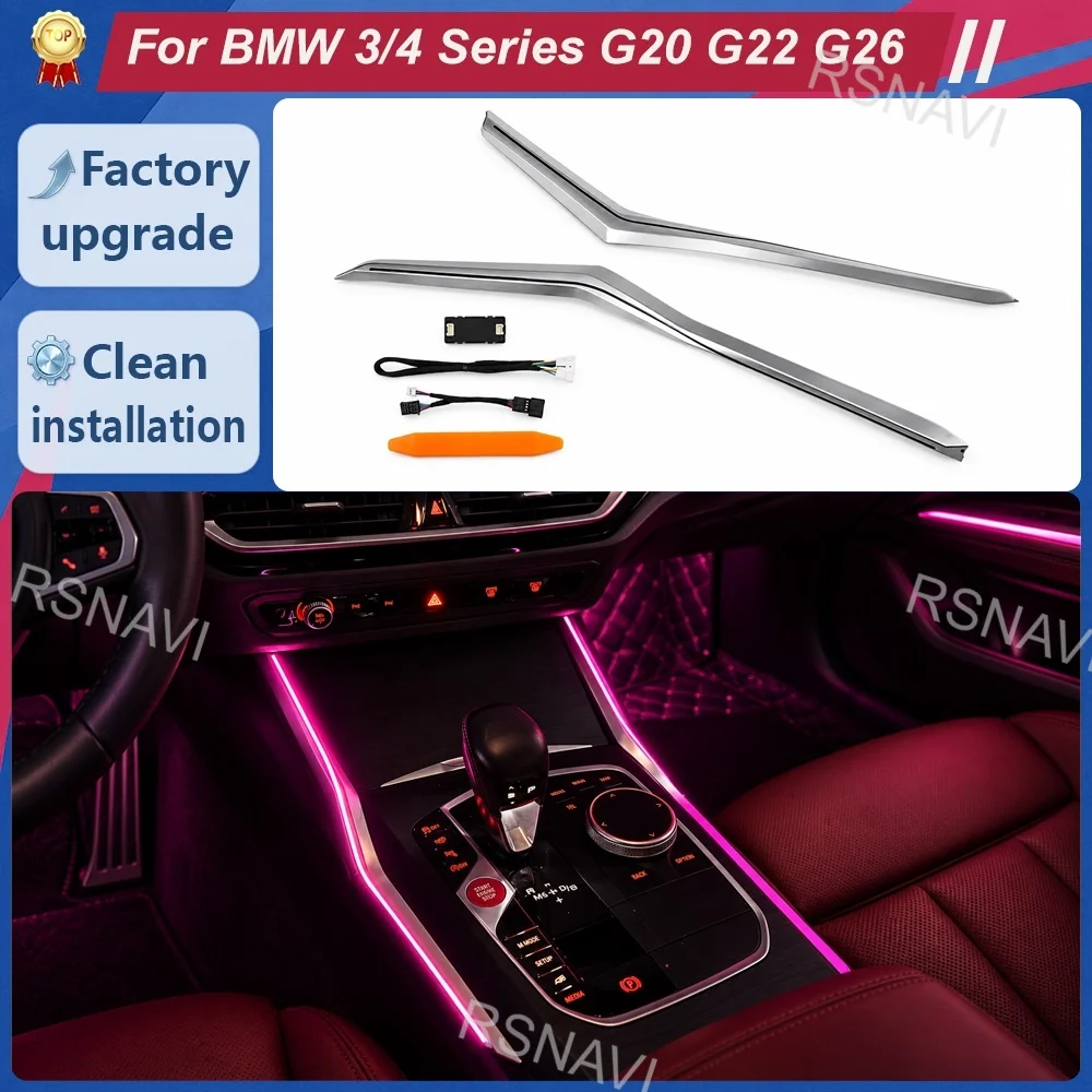 11-Color LED Center Console Ambient Light for BMW 3 4 Series G20 G22 G26 Adhesive Mount No Console Removal Interior Accessories
