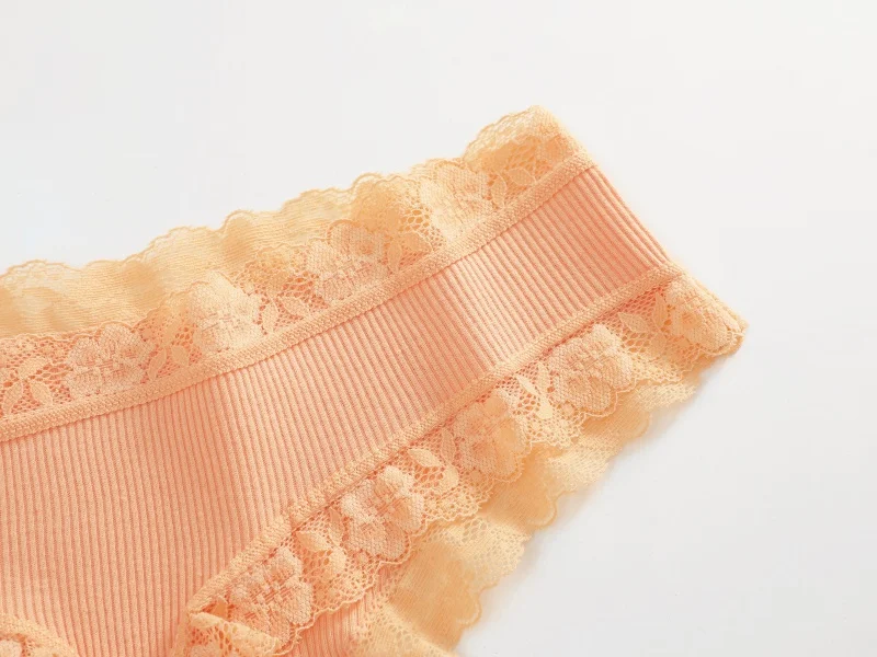 6 Stück/Set Baumwoll-Patchwork-Spitzenhöschen für Damen, einfarbig, atmungsaktiv, niedrige Taille, G-Strings, Unterwäsche, weiche, bequeme Tangas – Detail 9