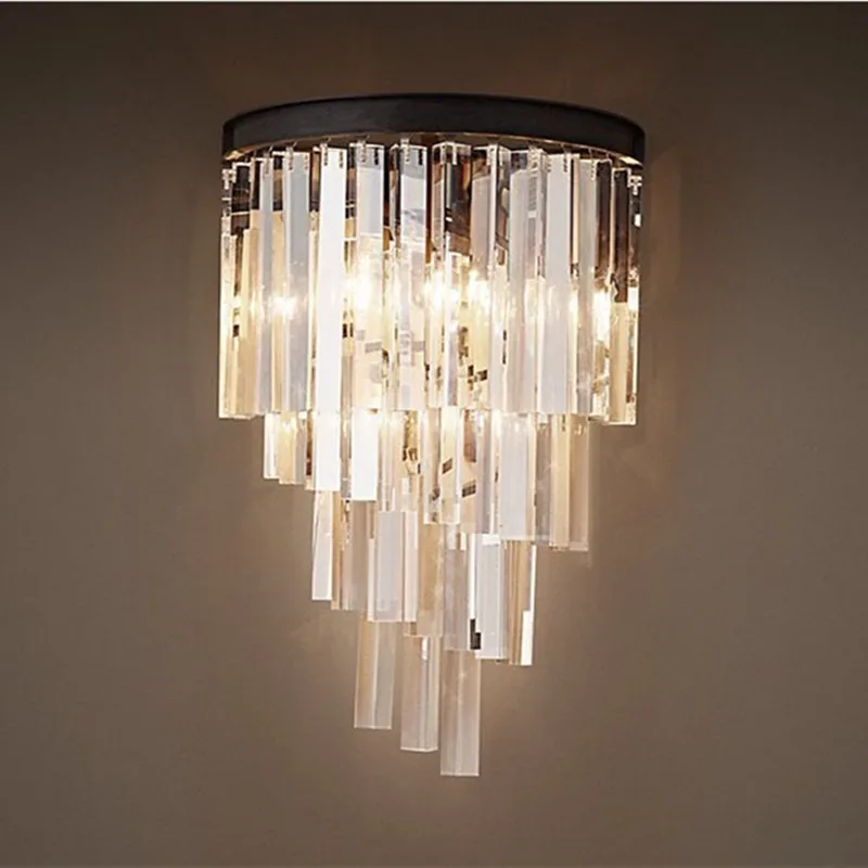 

Bedroom crystal corridor study wall lamp, American court simple living room entrance stairwell mirror headlamp