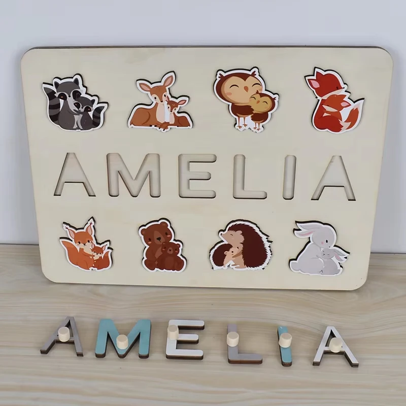 Personalized Wooden Toy Baby Custom First Name Puzzle Toys Early Learning Educational Birthday Gifts For Kids Toddlers