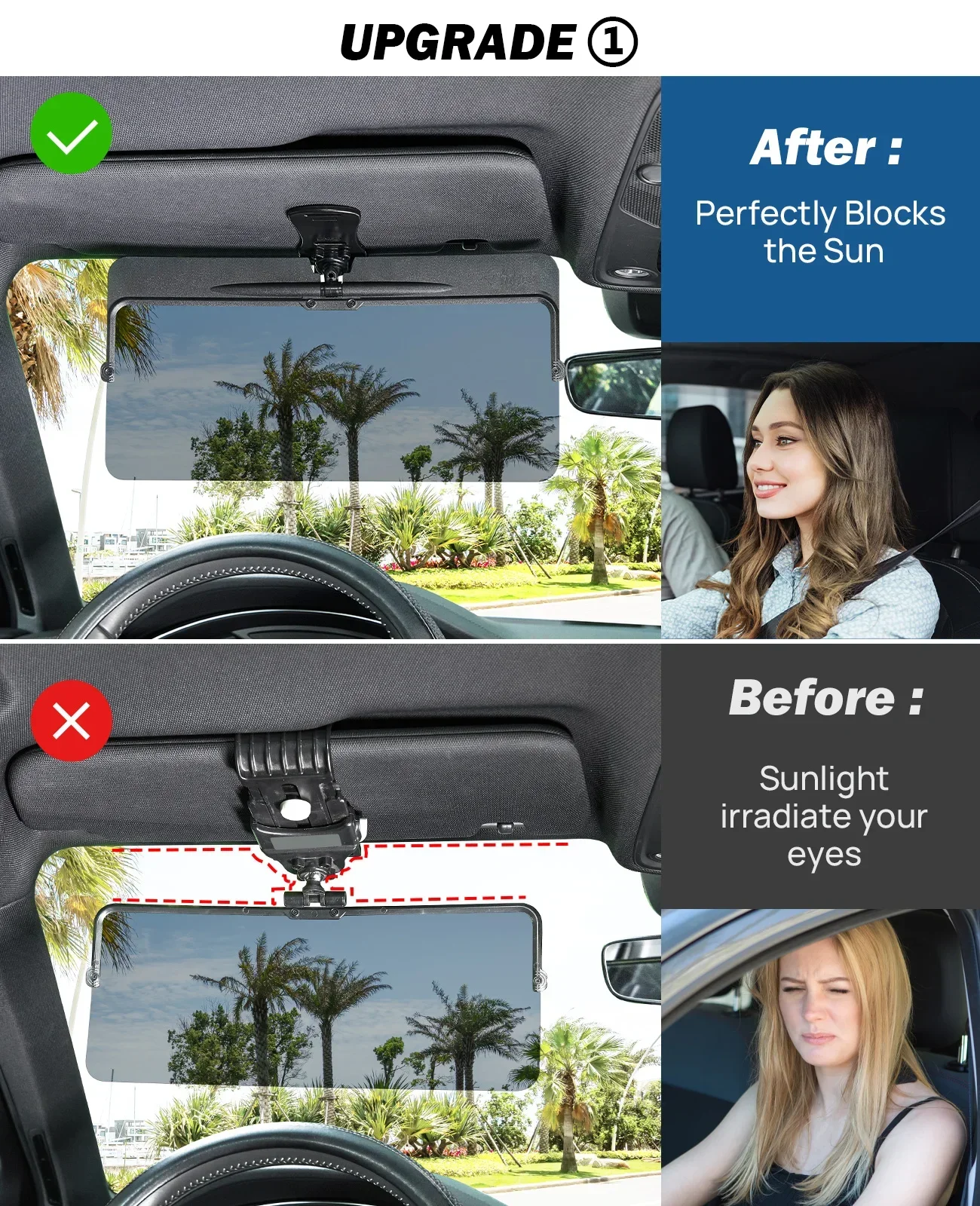 Universal Car Sun Visor Rotatable Adjustable Anti-Dazzle Anti-UV Polarized Sunshade Plate Clear Vision SUVs Trucks Accessories