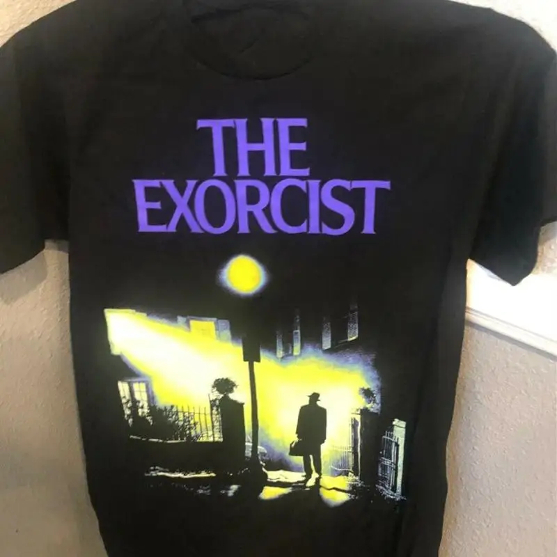 جديد ث العلامات ملصق طارد الأرواح الشريرة الموافقة المسبقة عن علم 1973 فيلم الرعب الرجال القطن تي شيرت #1