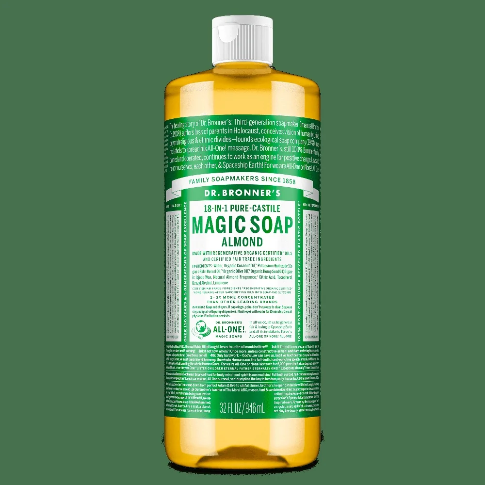 

Almond Pure-Castile Liquid Soap Eco-Friendly All-Purpose Body Face Hands Wash Vegan Cruelty-Free Daily Use Scented 32oz