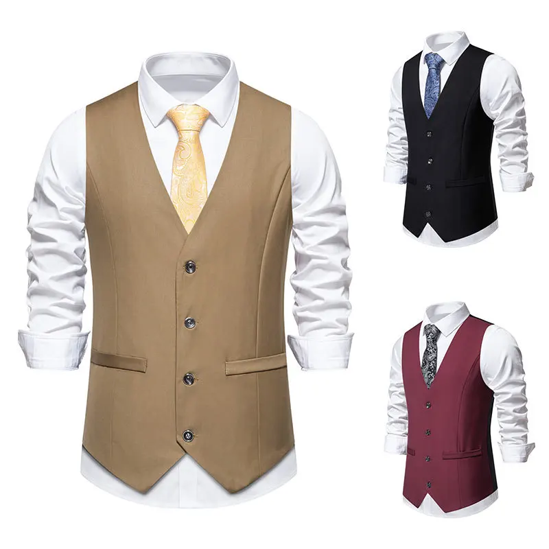 Spring New Men\'s Suit Vest V-neck Solid Color Casual Slim Fit Comfortable and Refreshing Vest Top