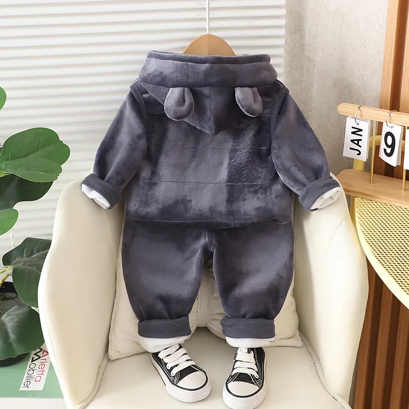 Baby Boys Clothing Set Autumn Winter Plus Velvet Thick Warm 3Pcs Outfits Letter Print Boys Sport Tracksuit For 1-4Y Casual Suit