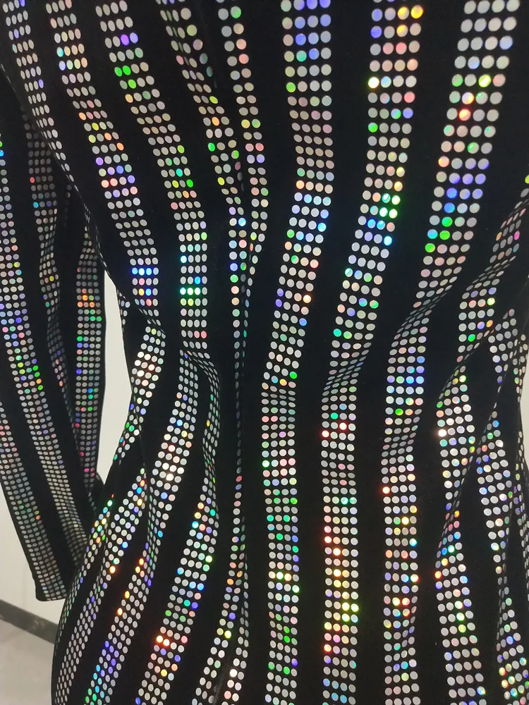 Czarny aksamit brokatowe cekiny w paski sukienka syrenka kobiety urodziny świętuj bal moda Slim Fit długie sukienki piosenkarka odzież gospodarza