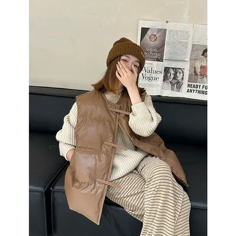 2024 Autumn Korean Style High-end PU Leather Vest for Women Autumn and Winter New Fashion Trend Warm Short Vest Jacket for Women