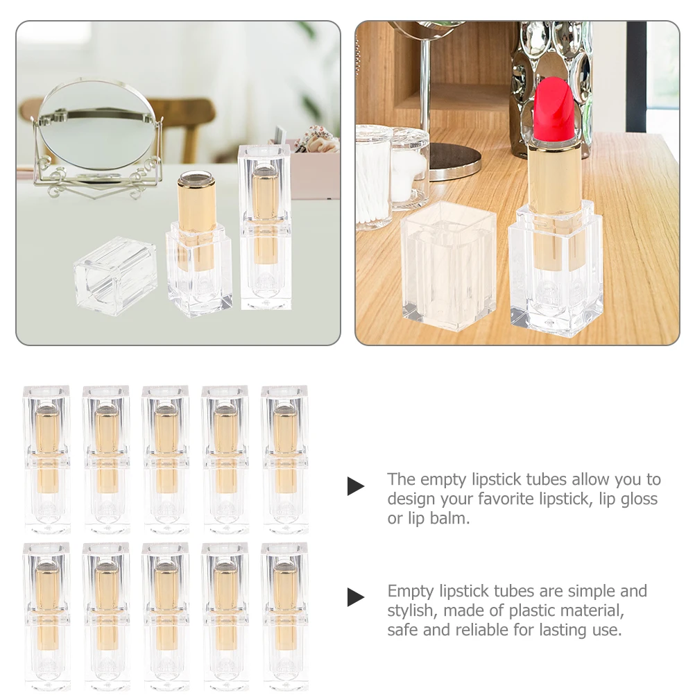 

10pcs Transparent Lipstick Tubes Empty Plastic Containers DIY Lip Balm Gloss Making Kit Refillable Travel Home