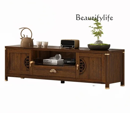 New Chinese Style TV Stand Modern Simple Storage Locker Integrated Solid Wood Frame Living Room Coffee Table