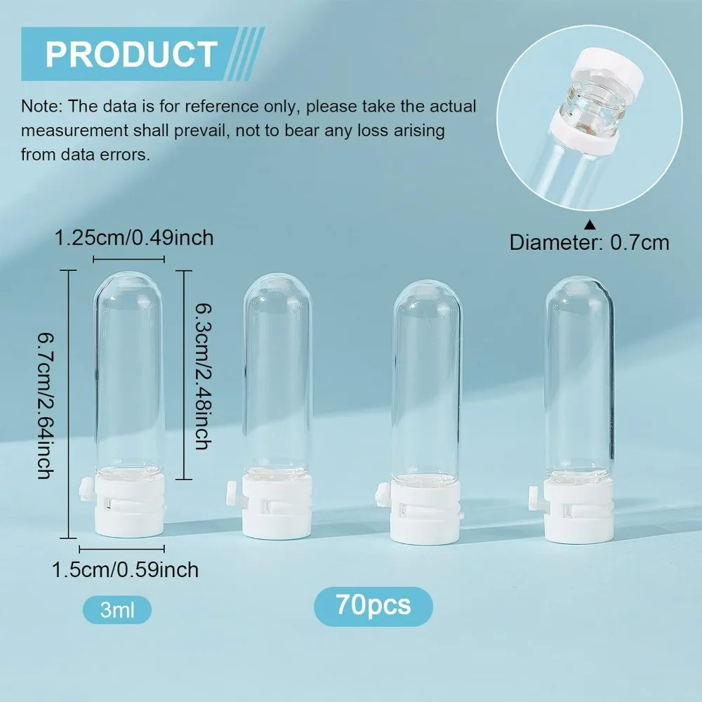 70pcs 3ml Glass Round Bottom Vials with Tear off Cover, Transparent Mini Glass Jars Bottles for DIY Decoration, Essential Oils