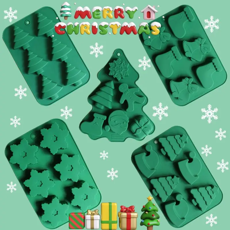 

Baking Cake Silicone Mold Christmas Tree Socks, Snowflakes, Santa Claus, Gingerbread, People's Festival DIY Baking And Sugar