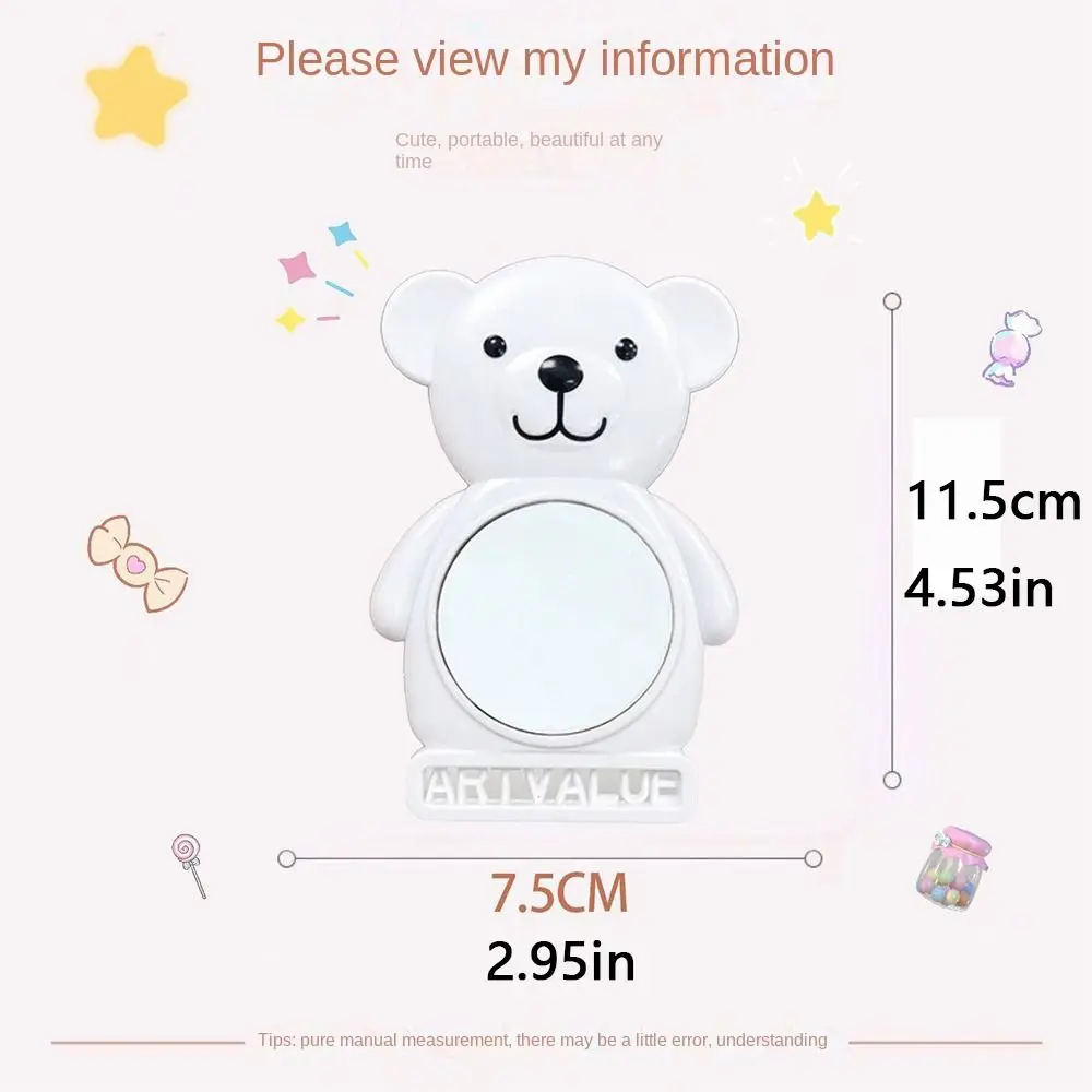 Portable High Definition Handheld Mirror Bear Shape White Makeup Mirror Fashion Girlish Vanity Mirror Women