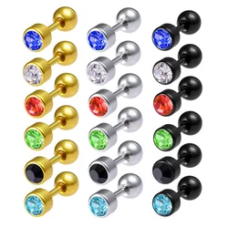 2Pcs Surgical Steel Multicolour Crystal Screw Ball Stud Earrings for Women/Men Cartilage Helix Barbell Ear Stud Piercing Jewelry