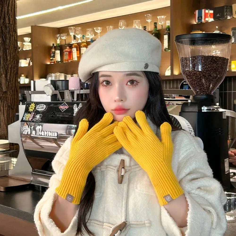Separate Finger Touchscreen Gloves Breathable Windproof Knitted Gloves Solid Color Full Finger Riding Gloves Winter Season