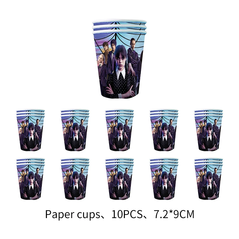 Wednesday Birthday Decorations Addams Aluminum Film Balloon Disposable Tableware Plate Cup Napkin Party Supplies Baby Shower