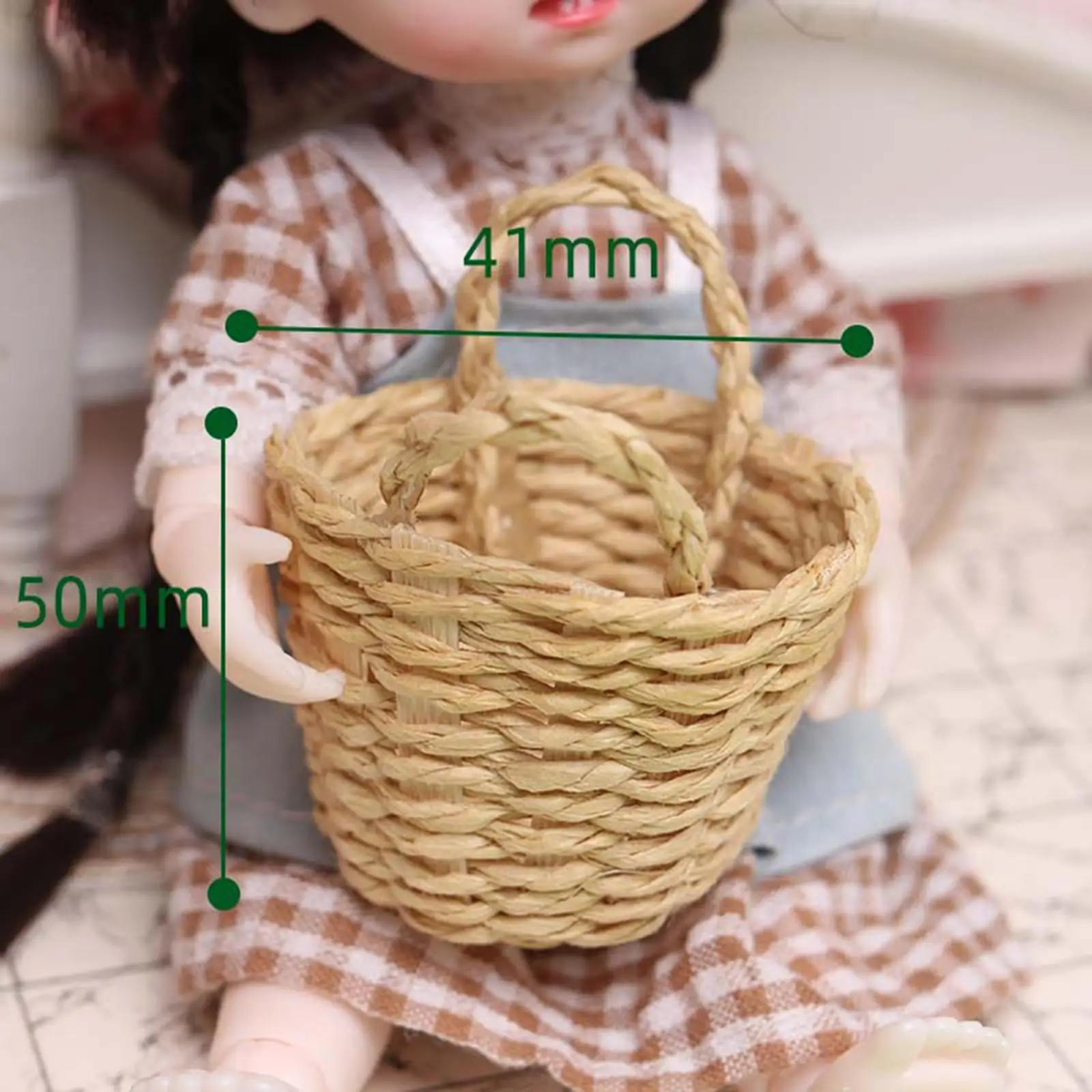 

Miniature Furniture Dollhouse Storage Basket Rattan Design Paper 1 12 Scale Kitchen Decoration for Wooden Home