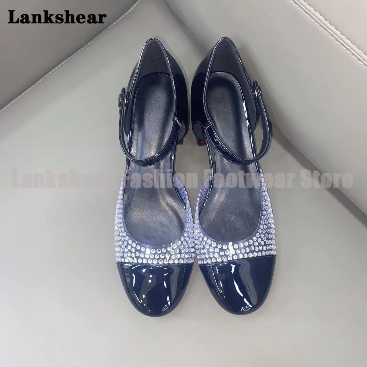 Diamond Decor Mary Jane Women's Shoes Shallow Mouth Chunky Heel Sandals Women Shoes Summer Round Toe Sandalias De Mujer Verano