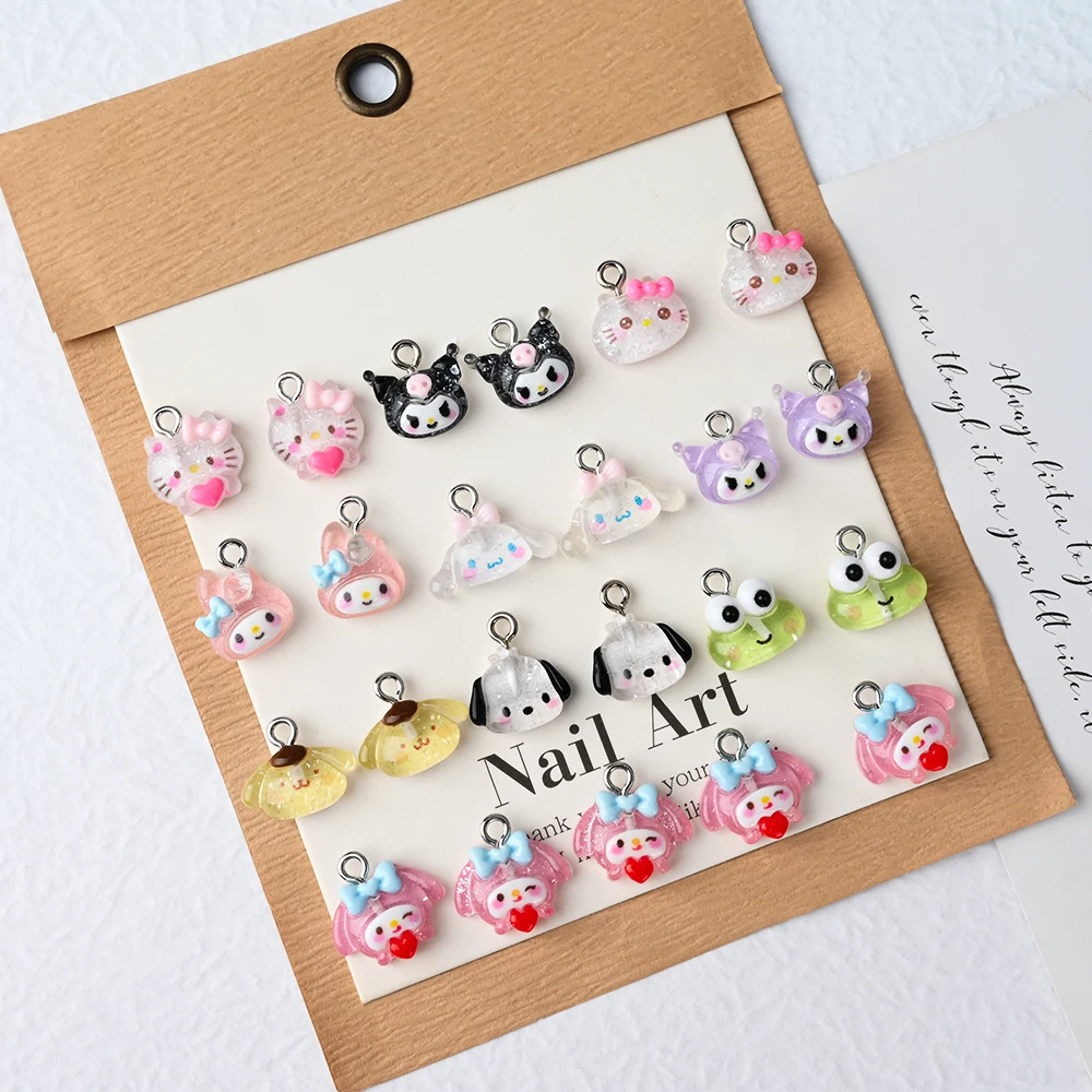 35/50Pcs Kawaii Hello Kitty Kuromi Nail Charms Sanrio Series Melody Big eyed frog Flatback Rhinestones For DIY Phone Case Manicu