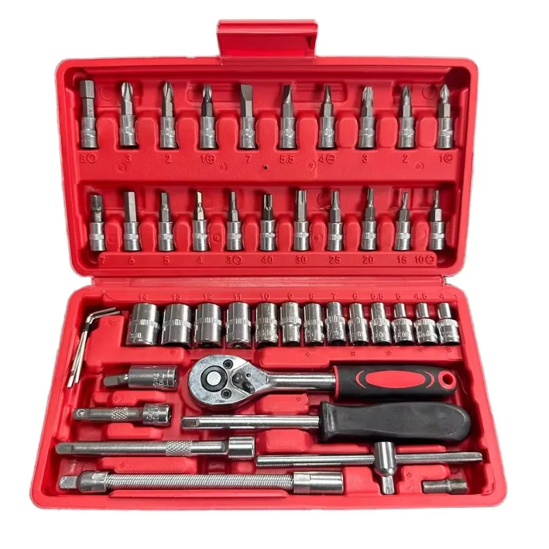 

SXLL 46Pcs Multi-Function 1/4 "Drive, Ratchet Sleeve Wrench Set Durable Light Metal Construction, Repair Combination Hard Case