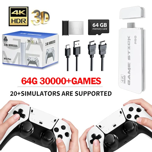 M15 4K TV Game Stick, más de 30000 juegos retro integrados de 64 GB con gamepads inalámbricos, admite más de 20 simuladores para juegos de TV HD