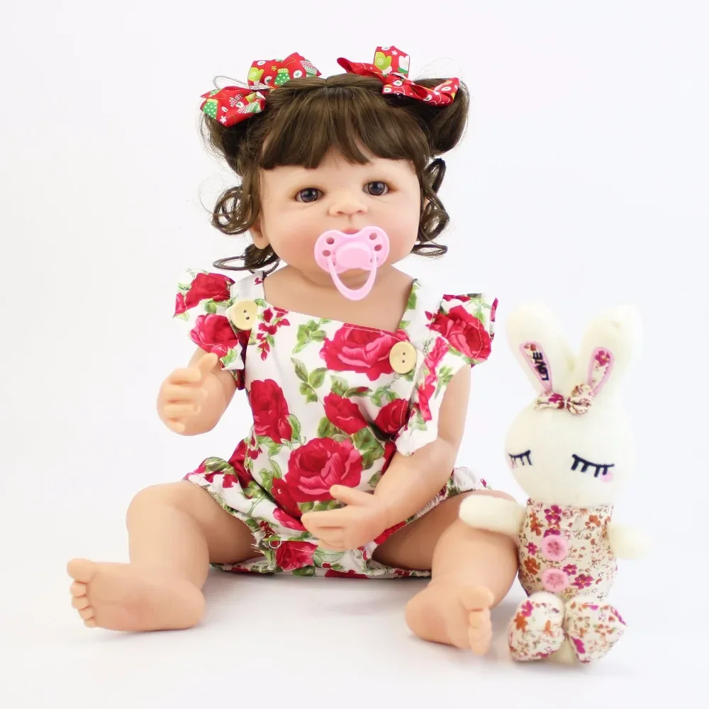 55cm Full Silicone Body Reborn Baby Doll Toy For Girl Vinyl Newborn Princess Babies Bebe Bathe Accompanying Toy Birthday Gift