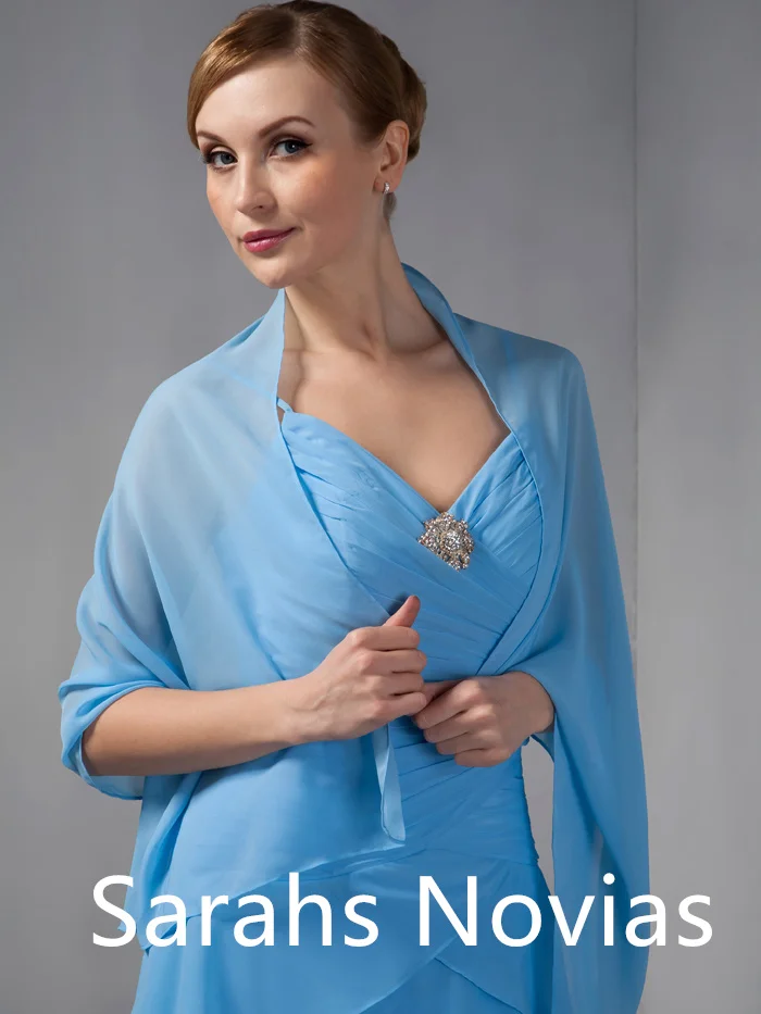 Blau hoch niedrig gestufte Chiffon Mutter der Braut Kleider mit Wickels chals geraffte Mutter Abend garderobe plus Größe für die Hochzeit