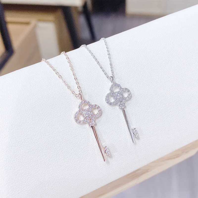 Neue Schlüssel-Halskette aus 925er Sterlingsilber mit einfachem Anhänger, Choker, Geburtstagsgeschenk für Frauen, exquisiter Schmuck