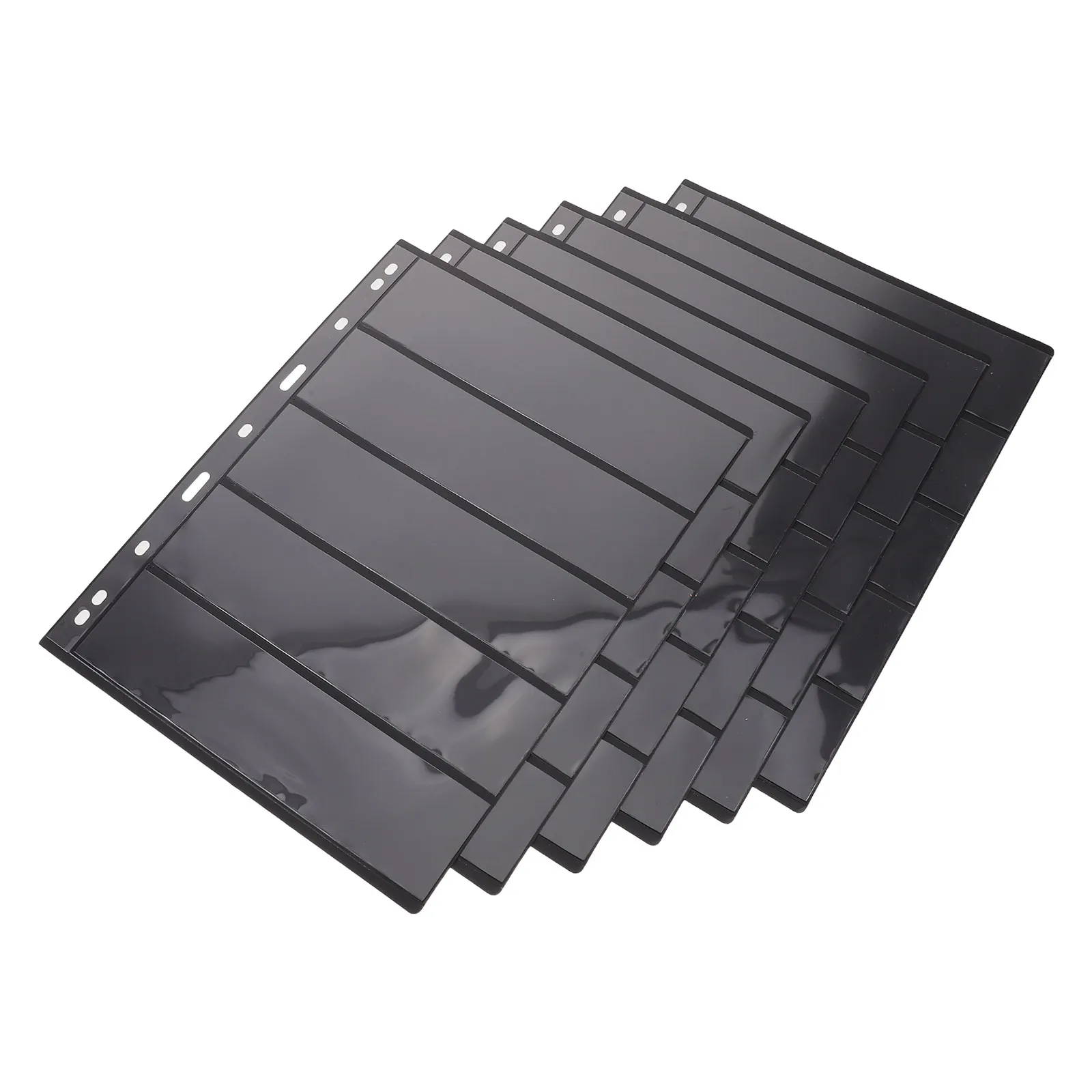 

6Pcs Collector Stamp Album Pages Standard 9 Hole Double Sided Black Plastic Sleeves Stamp Collection Binder Storage Protectors