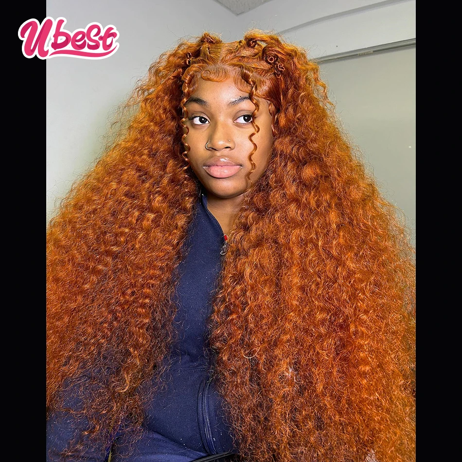 Ubest Ginger Brown Color 100％ Human Hair Curly 13x6 13x4 Lace Front Wigs 180％ Density Brazilian 5X5 Lace Closure Wigs For Women