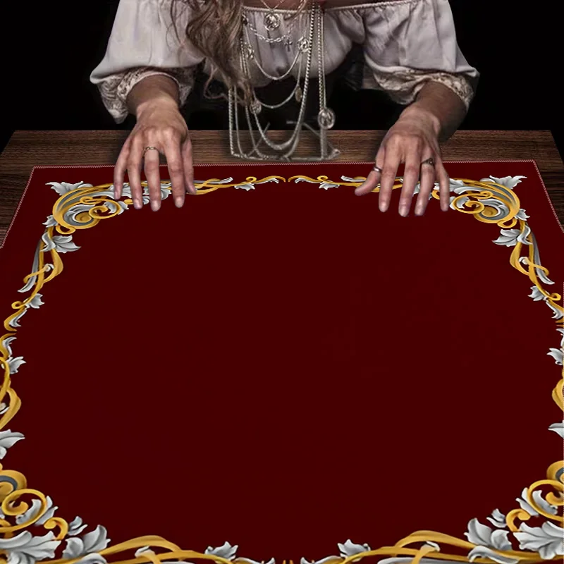 Elegant Red Square Tablecloth with Ornate Gold and Ivory Baroque Frame for Dining or Coffee Table Decor