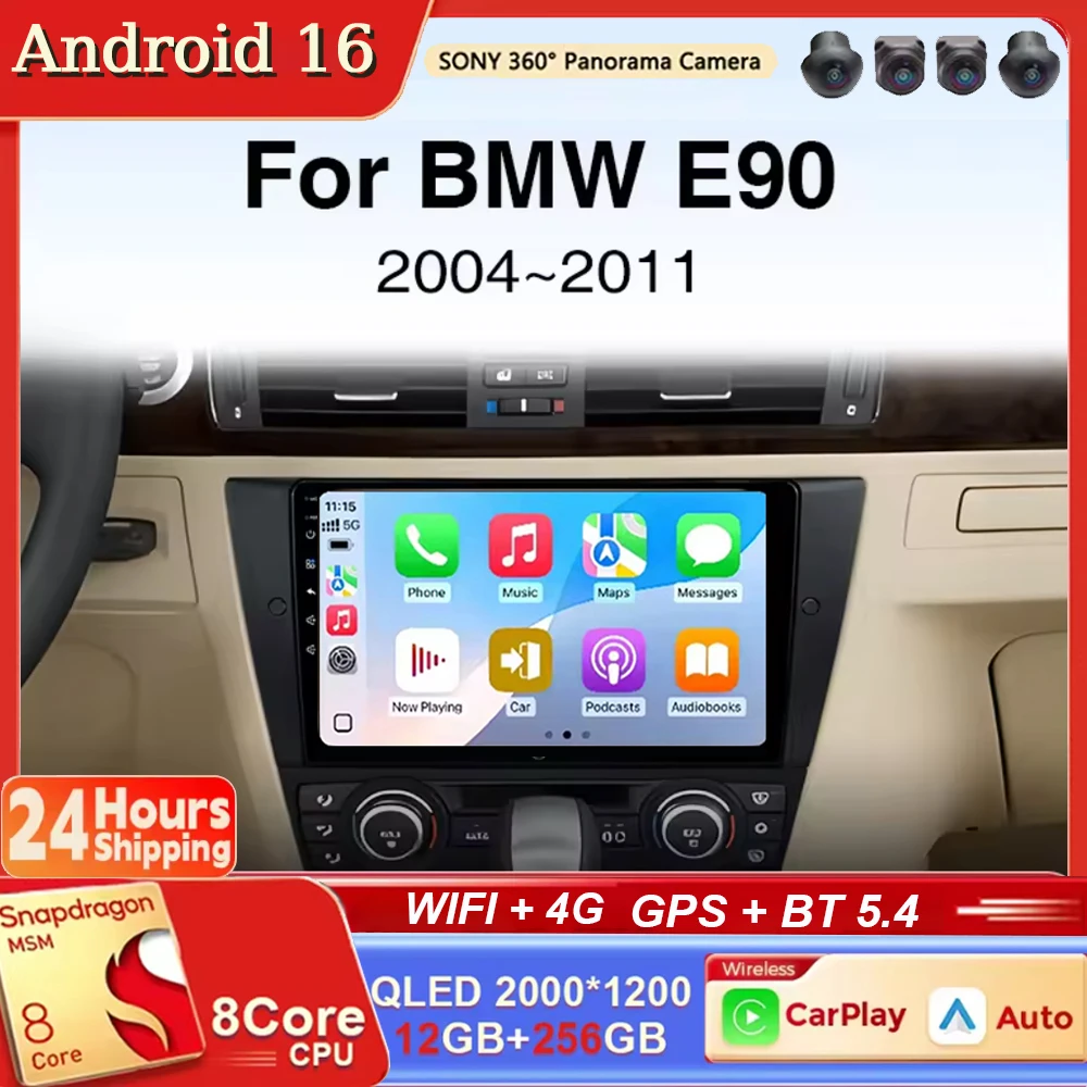 Android 16 Carplay Android Auto Autoradio Multimedia Videoplayer Navigation Headunit für BMW 3er Serie E90 E91 E92 E93