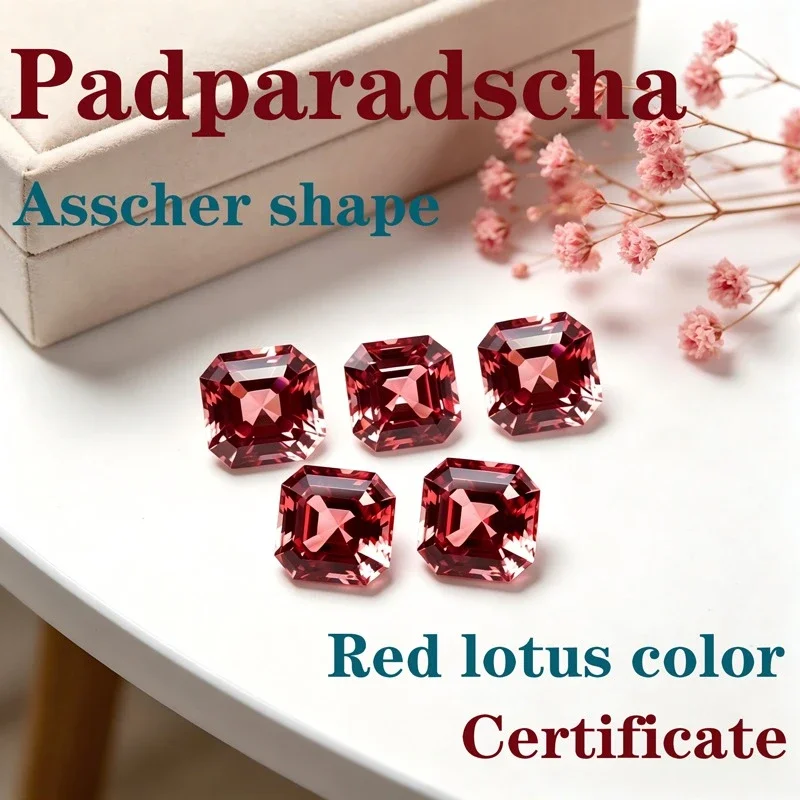 Laboratory Production Padparadscha Red Lotus Color Asscher Shape Available Certificate