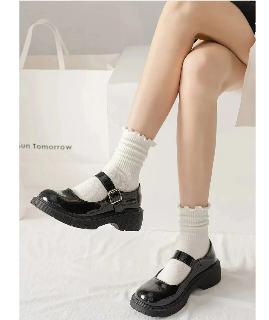 5/10/20 Paare/los Socken für Frauen Rüschen Mittelrohr Knöchel Kurze Atmungsaktive Schwarz Weiß Set Frühling Herbst – Detail 6