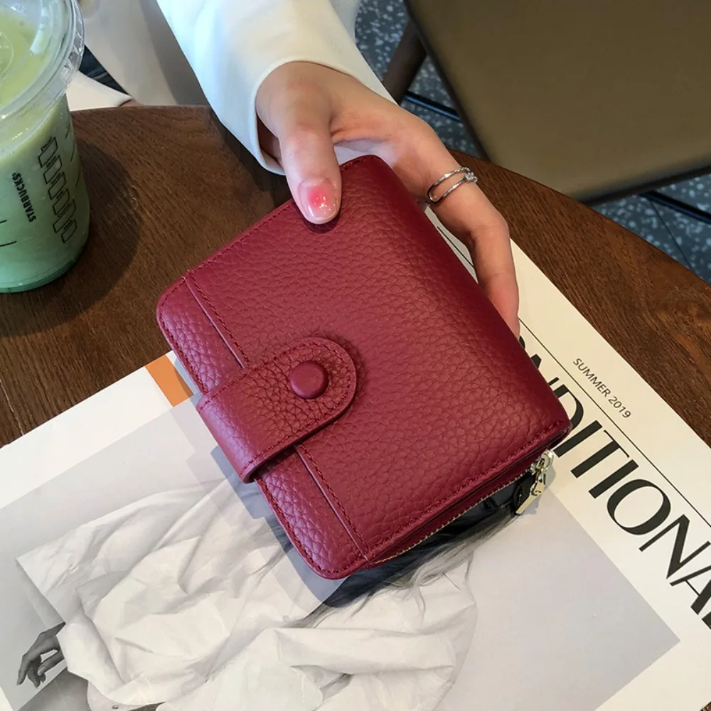 

Ins Elegant Women Short Wallet Lychee Pattern Zipper Business Purse Solid Color Pu Leather Bank/ID/Credit Card Holder Shopping