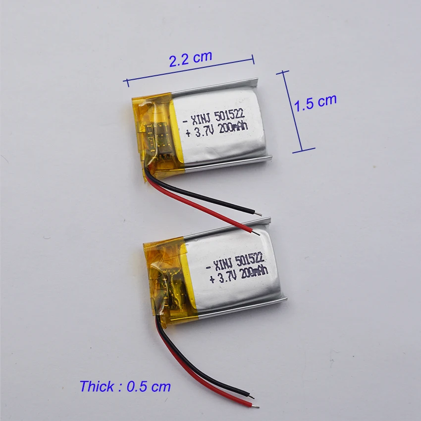 2pcs 3.7V 200 mAh 501522 Rechargeable Polymer Li Battery Lipo For Bluetooth Speaker Headphones GPS Sat Nav Driving Recorder Mp3