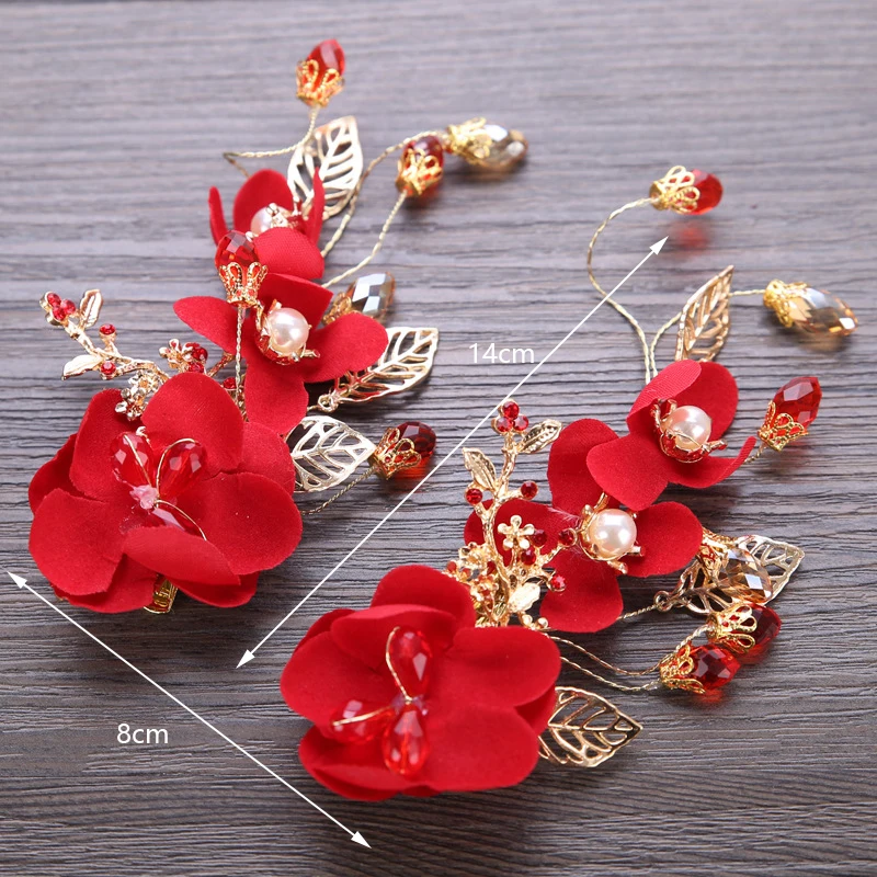 Red Flower Crystal Bridal Hair Accessories Wedding Hair Accessories Headwear Wedding Accessories