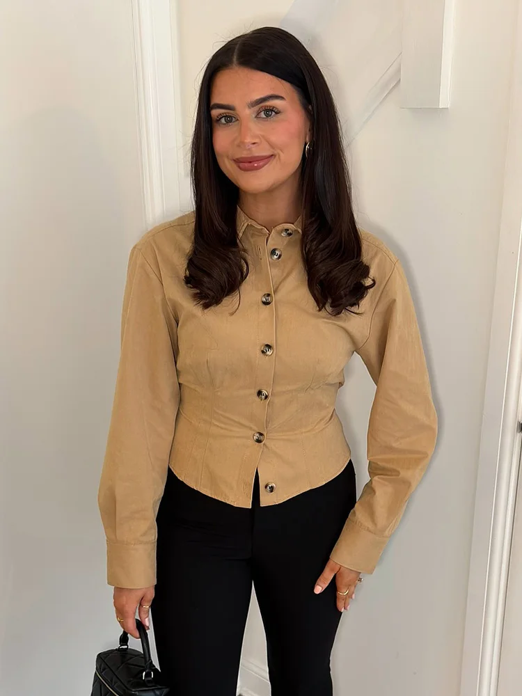 

HH Women Spring Fashion Simple Turn-down Collar Solid Shirt Female High Street Casual Single Breasted Long Sleeve Short Shirt