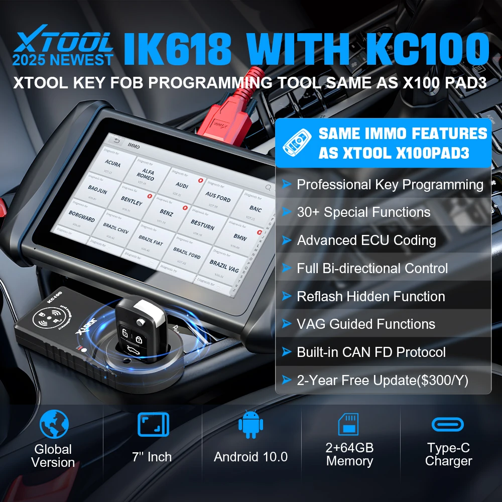 Picture 3: XTOOL IK618 IMMO Key Programming Tools With KC100 For Add Key All Key Lost, Backup IMMO Data Programmer Key ECU Coding Full Systems Car Diagnostic Tool CAN FD FCA Autoauth, 2 Years Free Update